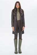 Christina Women's Mink Fur Long Leather Coat | Derimod
