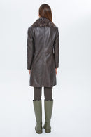 Christina Women's Mink Fur Long Leather Coat | Derimod