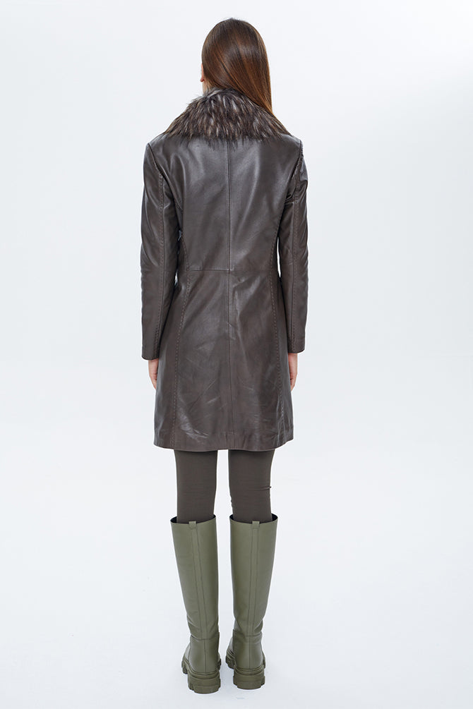 Christina Women's Mink Fur Long Leather Coat