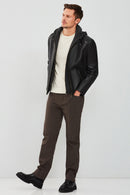 Danny Men's Black Hooded Sports Leather Jacket | Derimod