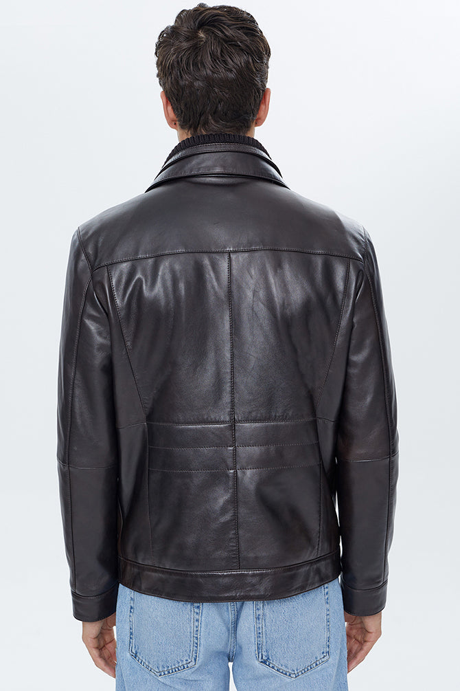Antonio Men's Brown Double Collar Leather Jacket