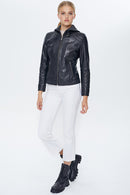 Venus Women's Black Hooded Leather Jacket | Derimod