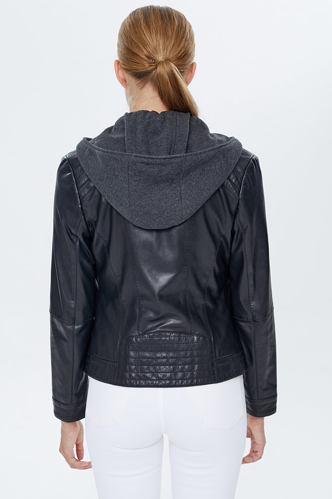 Venus Women's Black Hooded Leather Jacket