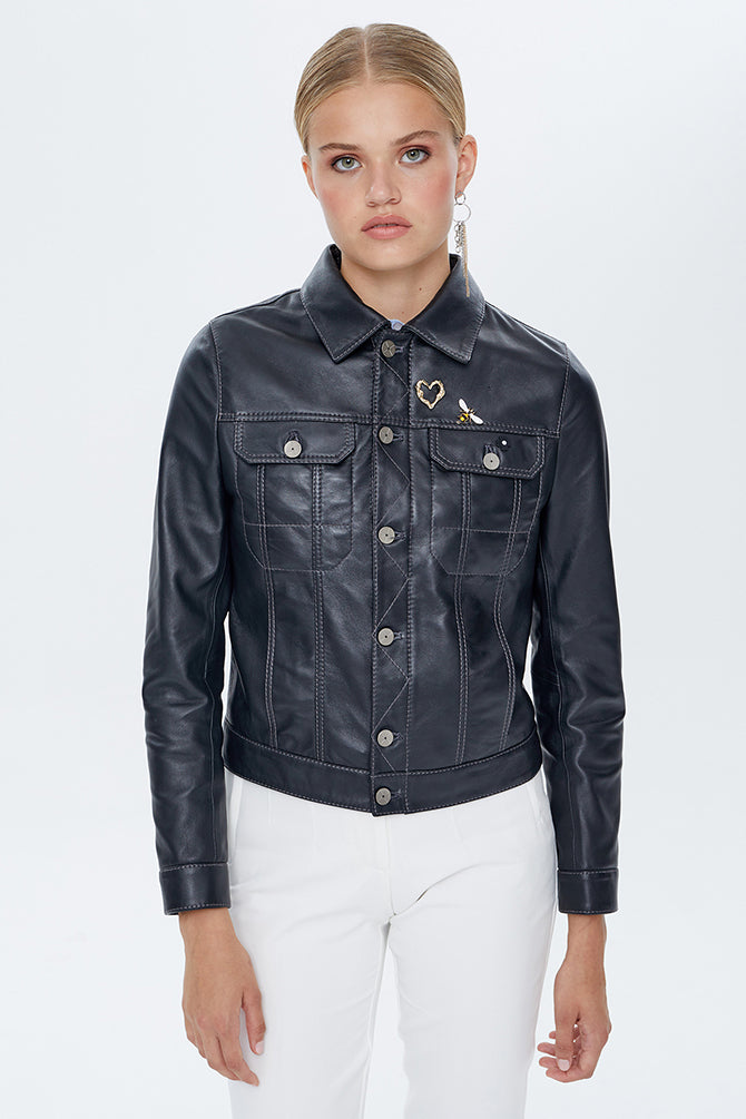 Kiss Women's Black Leather Jacket 22WGM50101M | Derimod