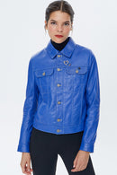 Kiss Women's Navy Blue Leather Jacket | Derimod