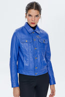 Kiss Women's Navy Blue Leather Jacket | Derimod