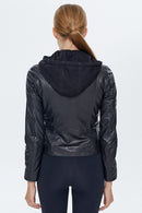 Carrera Women's Black Hooded Leather Jacket | Derimod