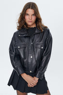 Splendid Women's Black Oversize Leather Jacket | Derimod