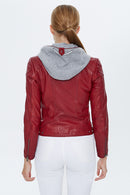 Santa Fe Women's Red Hooded Leather Coat | Derimod