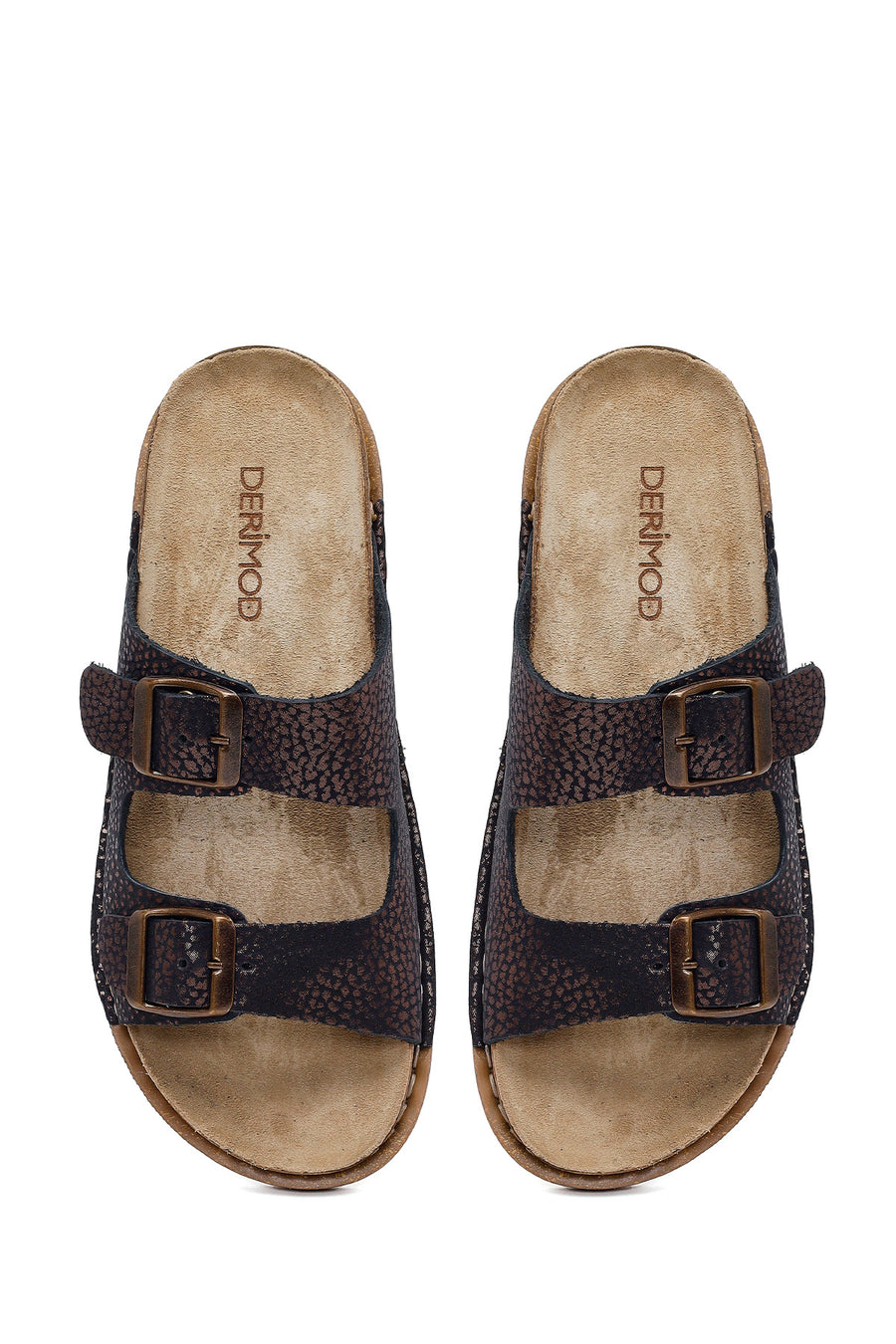 Woman Brown Patterned Glittery Leather Slipper