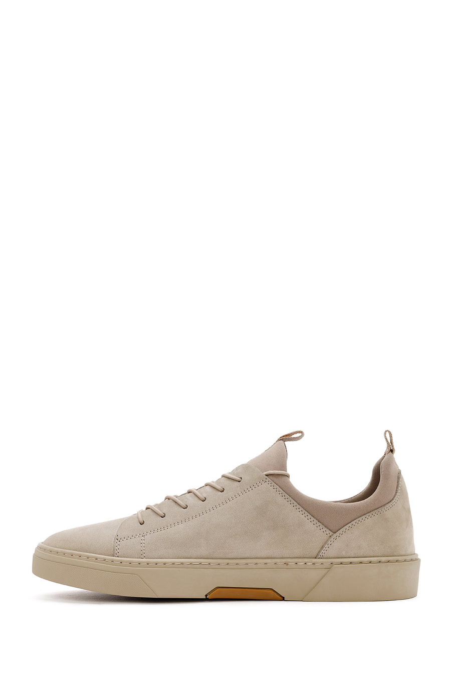 Erkek Bej Bağcıklı Deri Sneaker