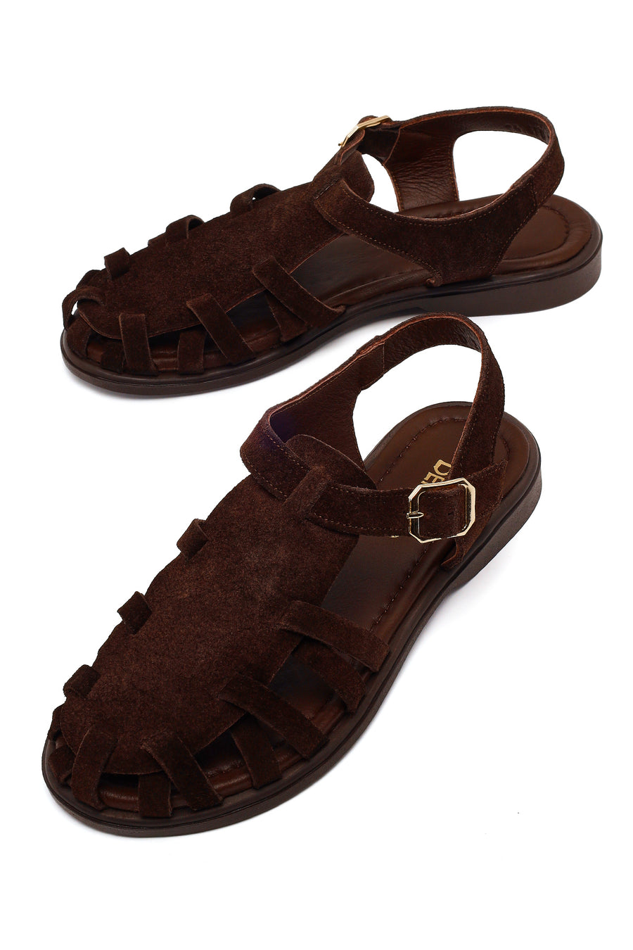 Woman Brown Ankle Buckle Suede Sandal