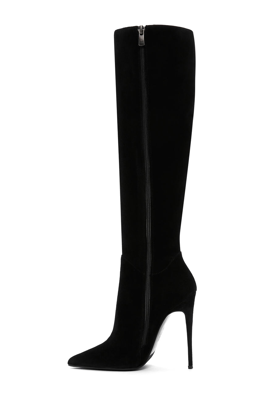 Women's Black High Thin Heeled Suede Leather Classic Boots