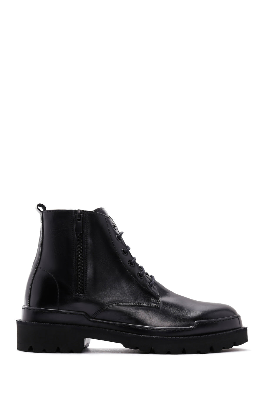 Men's Black Lace-Up Leather Zippered Casual Boots 24WFD601918 | Derimod