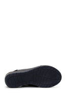 Women's Black Leather Wedge Heel Comfort Sandals | Derimod