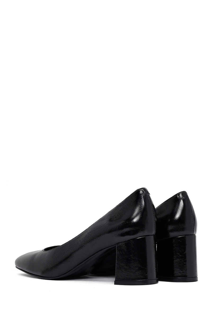 Woman Black Thick-heeled Leather Shoes