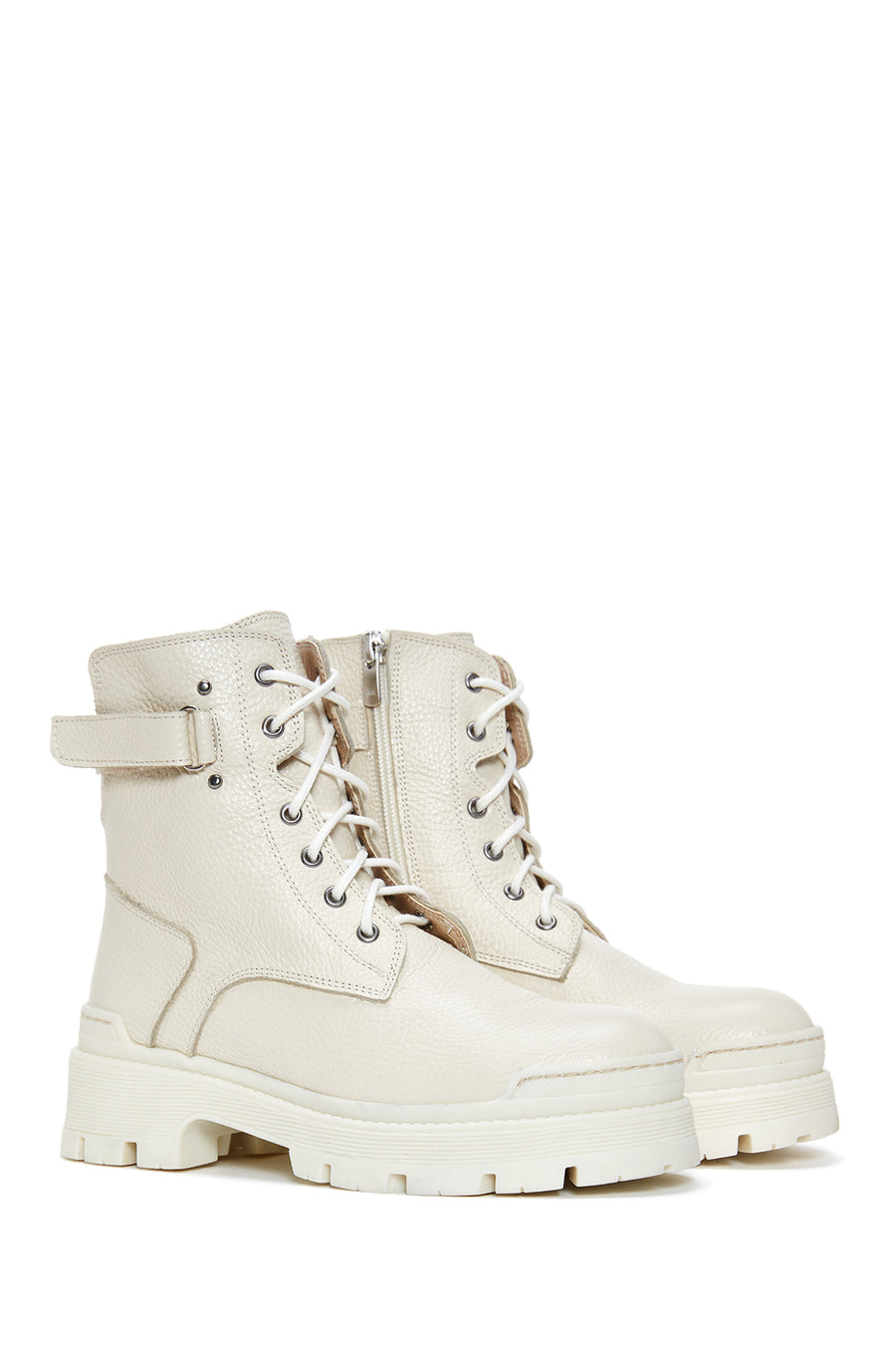 Women's Beige Leather Thick Soled Boots