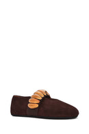 Women's Brown Metal Detailed Suede Leather Ballerinas | Derimod