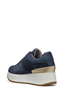 Geox Kadın Lacivert  Low-Top Bağcıklı Kalın Tabanlı Süet Deri Sneaker | Derimod