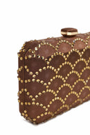 Woman Bronze Long Chain Strap Rhinestone Mini Clutch Evening Bag | Derimod