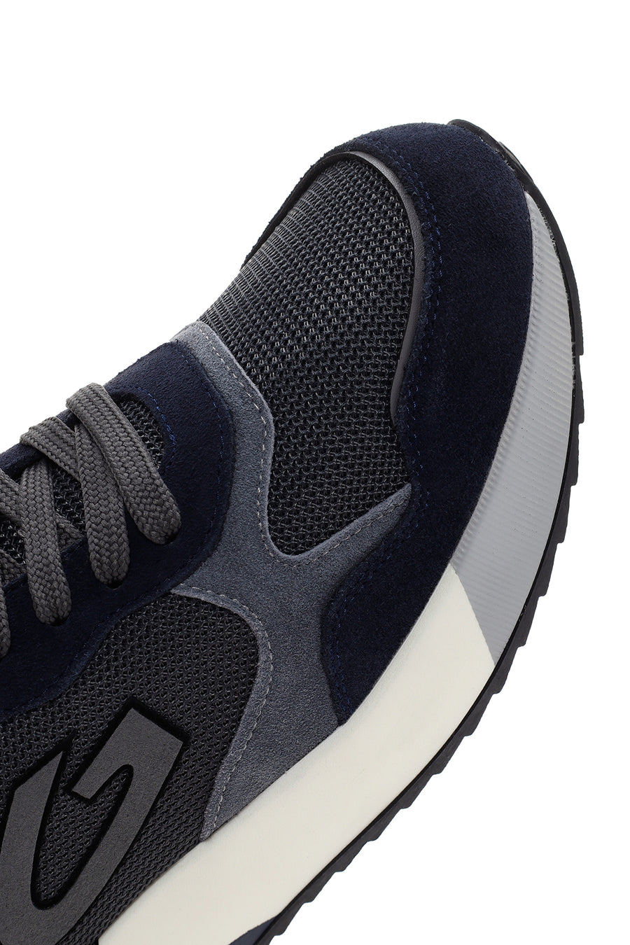 Alberto Guardiani Men's Navy Blue Gray Winner Thick Soled Leather Sneaker
