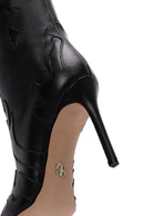 Woman Black Patterned Thin-Heeled Leather Boots | Derimod