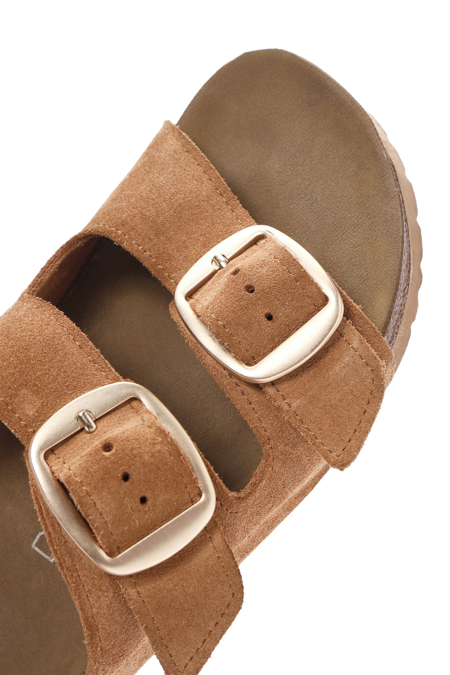 Women's Brown Buckle Suede Leather Slippers