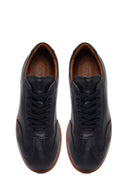 Erkek Siyah Bağcıklı Deri Sneaker | Derimod
