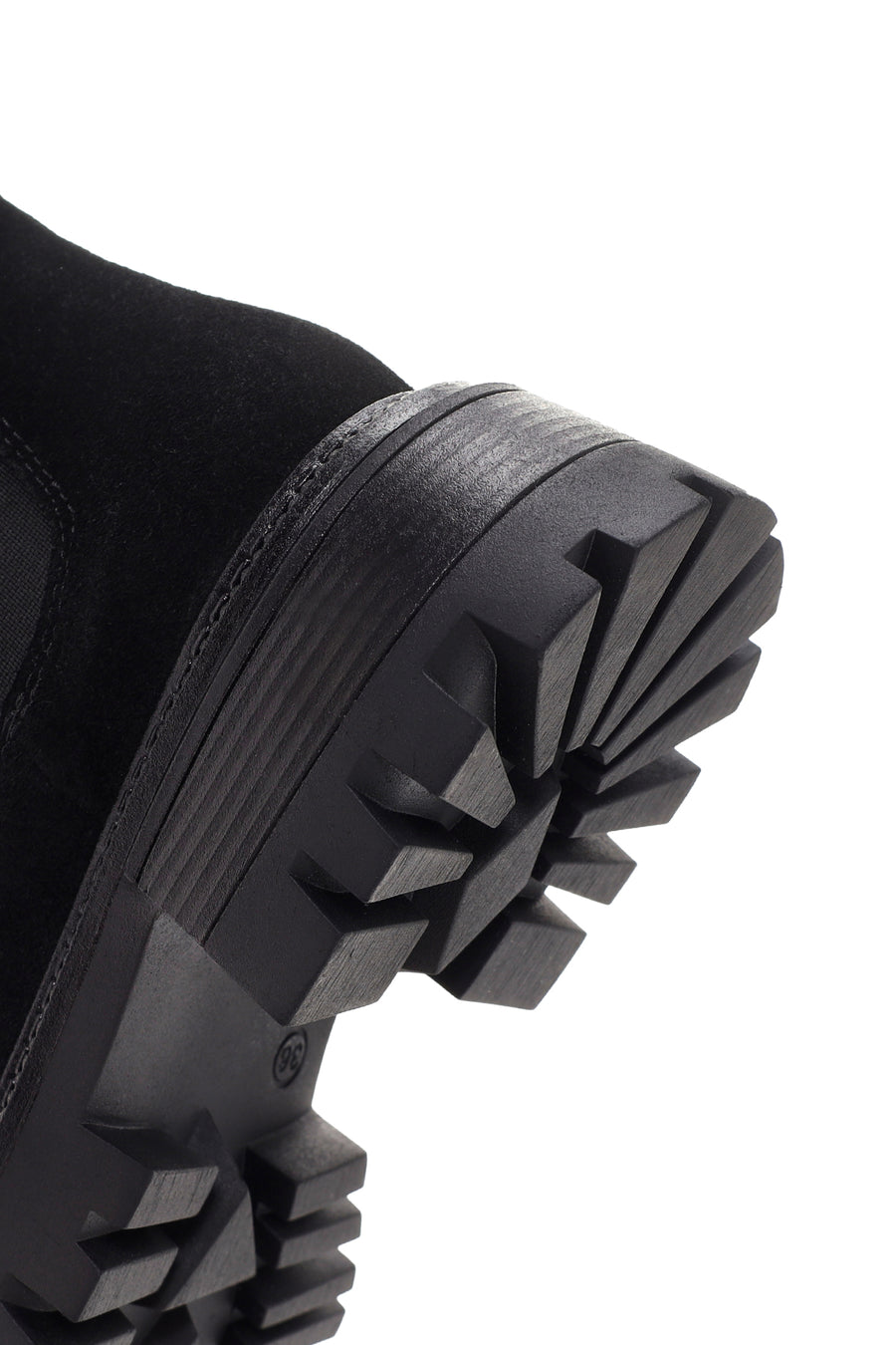Women's Black Thick Sole Suede Leather Chelsea Boots