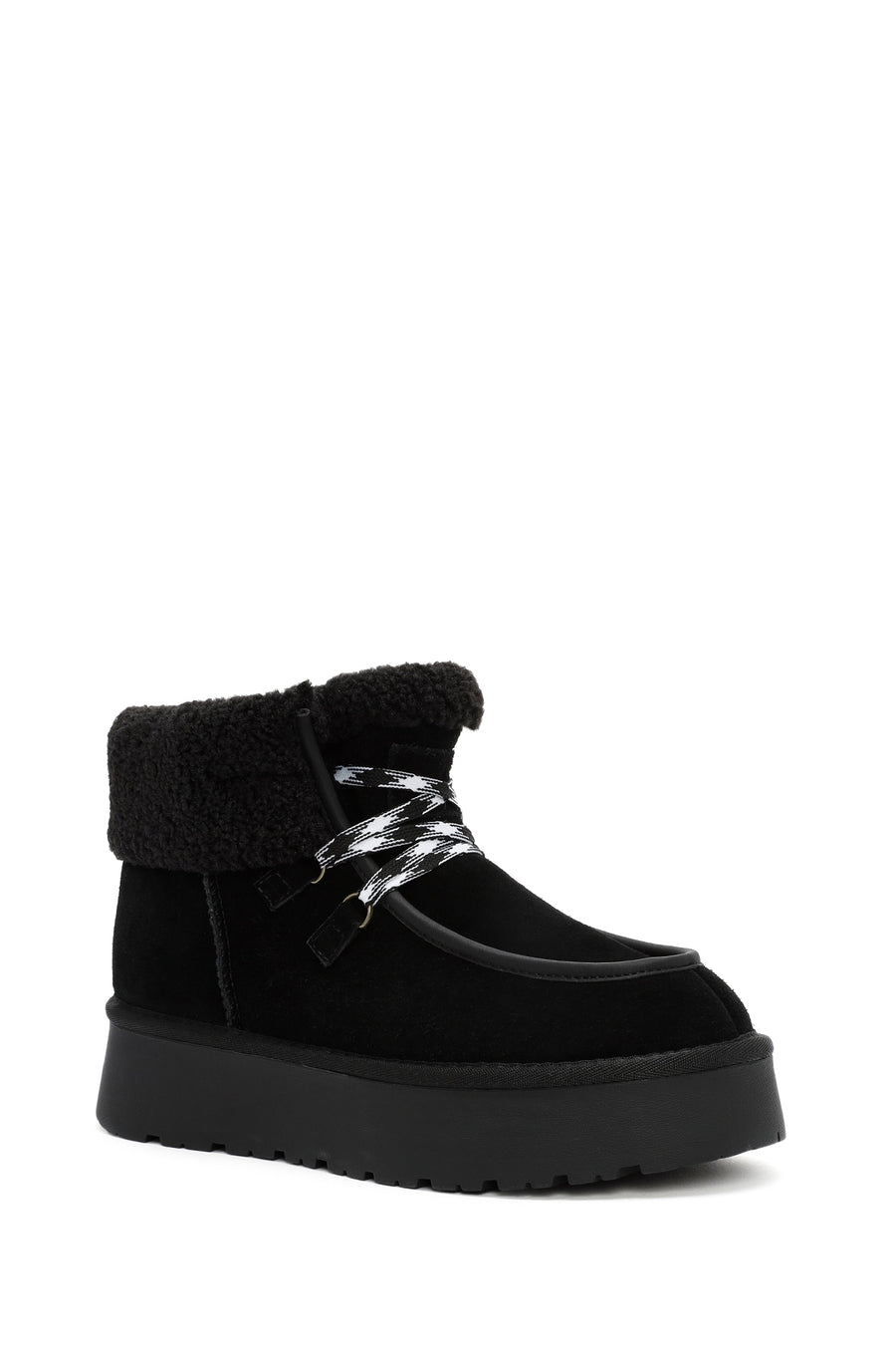 Women's Black Thick-Soled Fur Suede Leather Boots