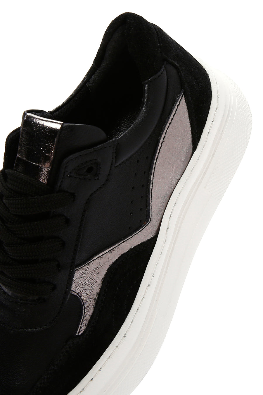 Kadın Siyah Deri Kalın Tabanlı Sneaker