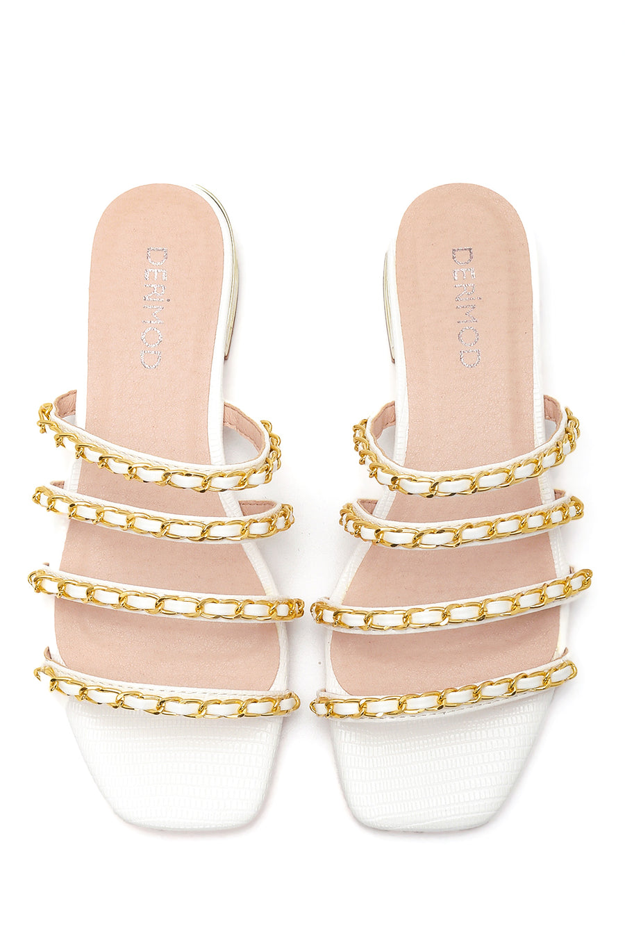 Women's White Chain Detailed Flat Slippers