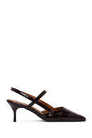 Woman Brown Open-Back Thin-Heeled Croc-Embossed Leather Shoes | Derimod