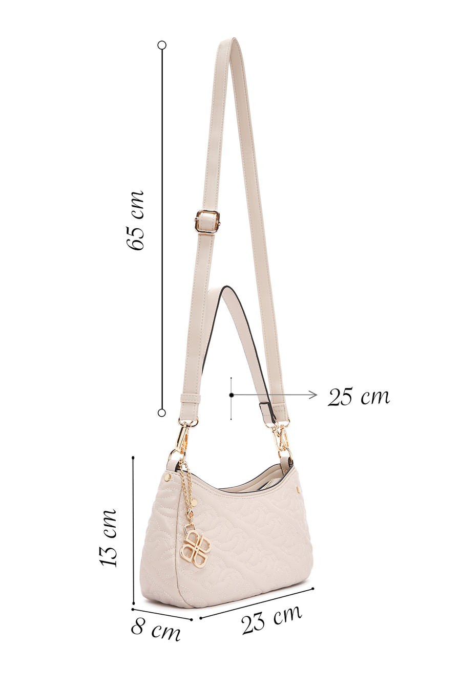 Women's Beige Long Strap Quilted Handbag