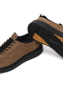 Erkek Vizon Bağcıklı Nubuk Deri Sneaker | Derimod