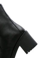 Women's Black Zippered Thick Heeled Leather Boots | Derimod