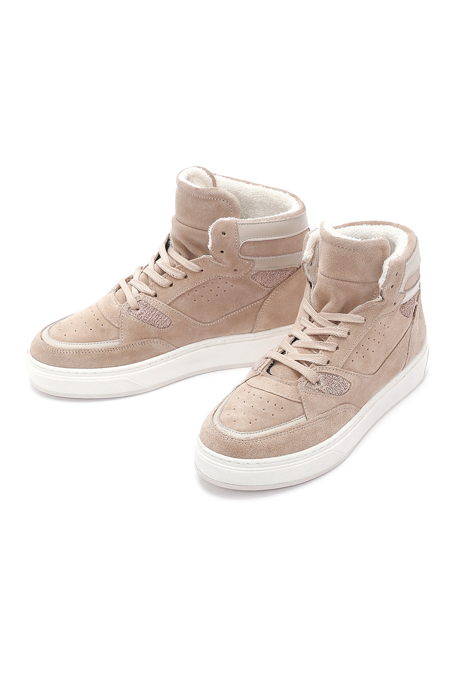 Women's Beige Suede Leather High Top Sneaker