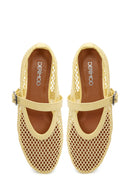Woman Yellow Mesh Ballerine Shoes | Derimod