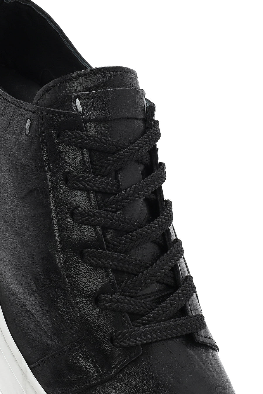 Erkek Siyah Bağcıklı Kalın Tabanlı Baskılı Deri Sneaker