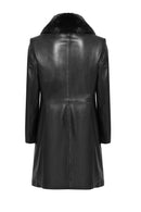 Christina Women's Black Fur Long Leather Coat | Derimod