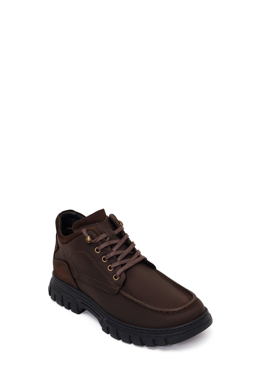 Male Brown Lace-Up Chunky-Soled Nubuck Leather Casual Boots