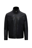 Elton Men's Black Turn-Down Collar Leather Jacket | Derimod
