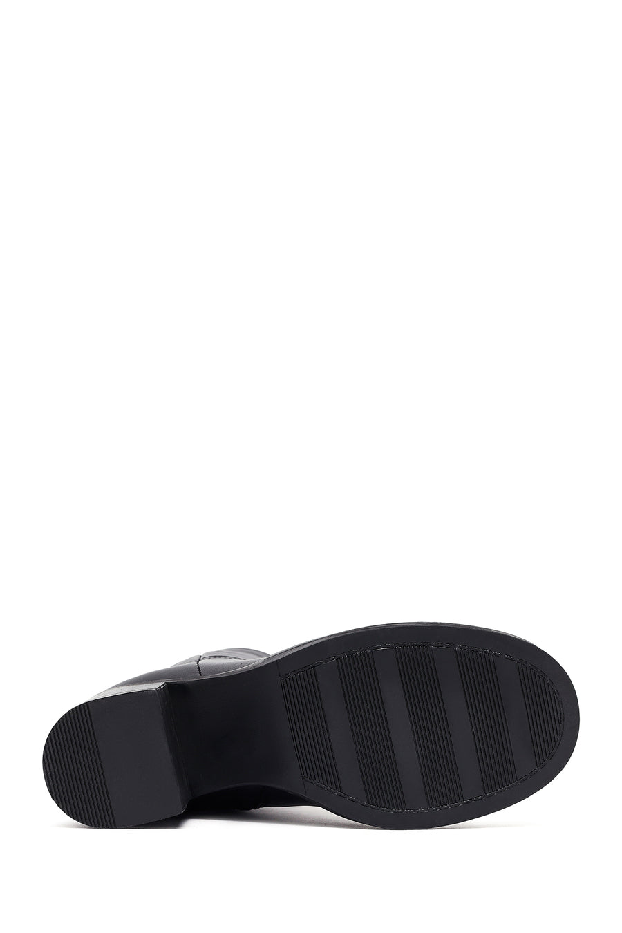 Women's Black Zippered Thick Heeled Leather Boot