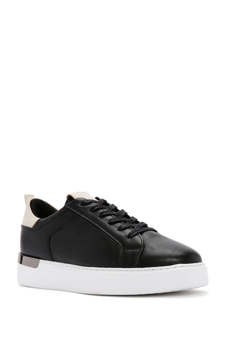 Erkek Siyah Bağcıklı Deri Sneaker
