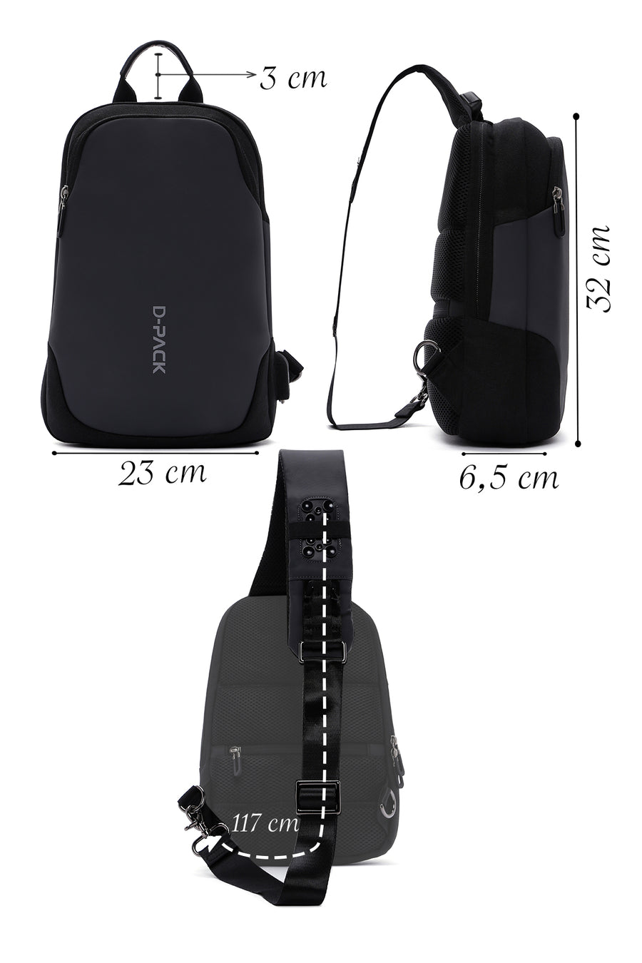 D-Pack Men's Grey Technological Fabric Crossbody Bag