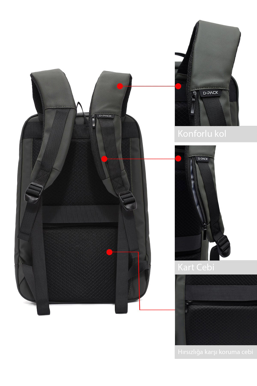 D-Pack Unisex Haki Teknolojik Hardcase Sırt Çantası