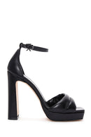 Women's Black Leather Platform Heeled Sandals | Derimod