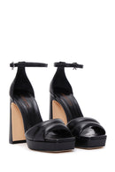 Women's Black Leather Platform Heeled Sandals | Derimod