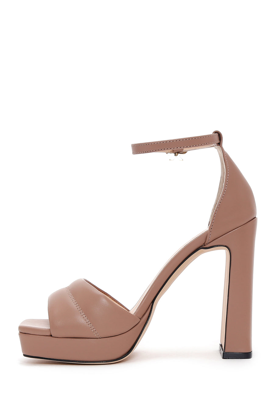Women's Beige Leather Platform Heeled Sandals