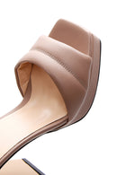 Women's Beige Leather Platform Heeled Sandals | Derimod